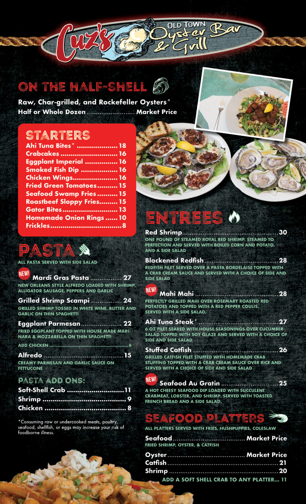 Menu | Cuz's Old Town Oyster Bar & Grill